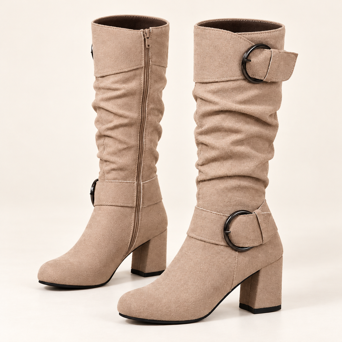 Women's knee high boots in beige, product view