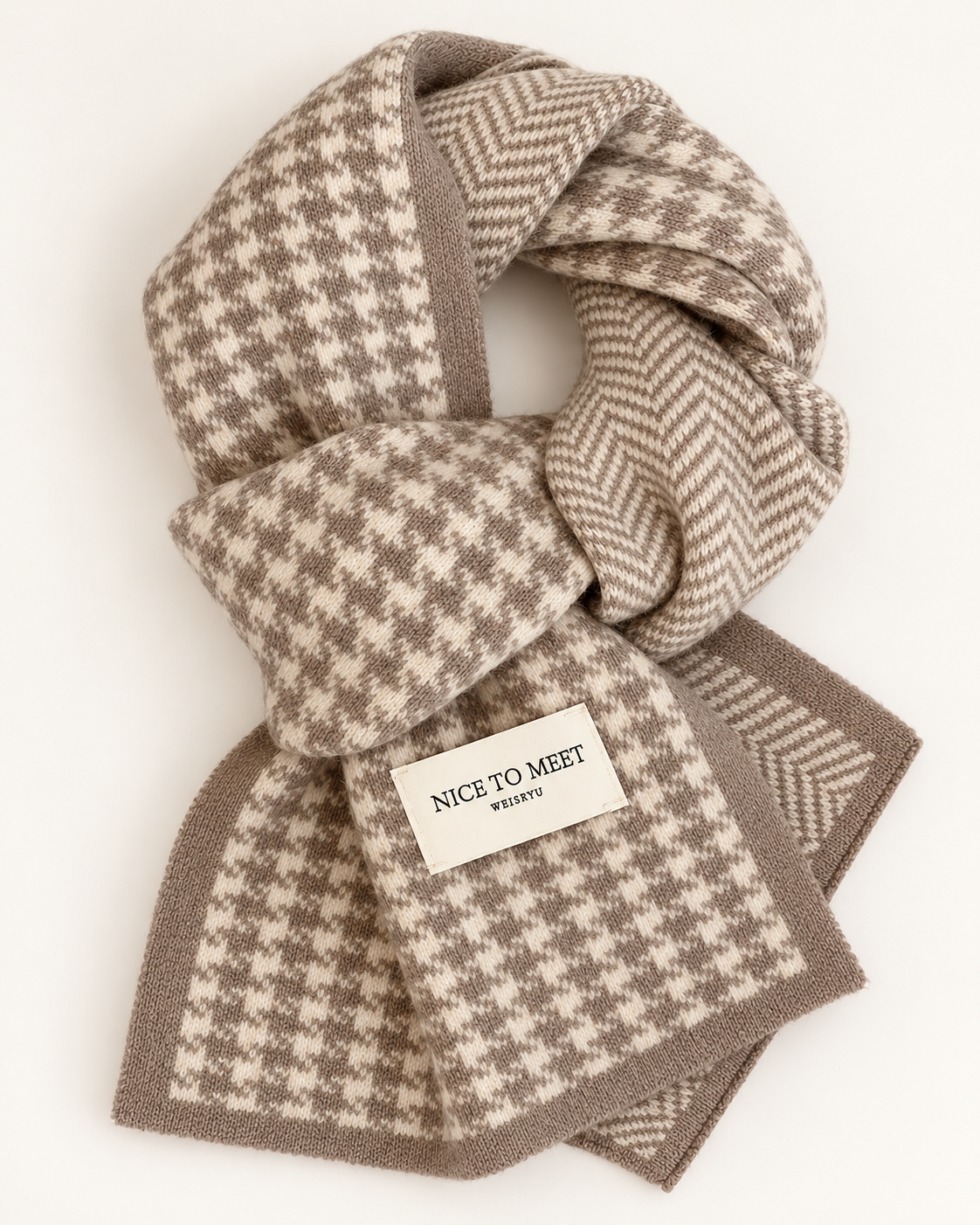 Women's beige reversible houndstooth scarf - product only