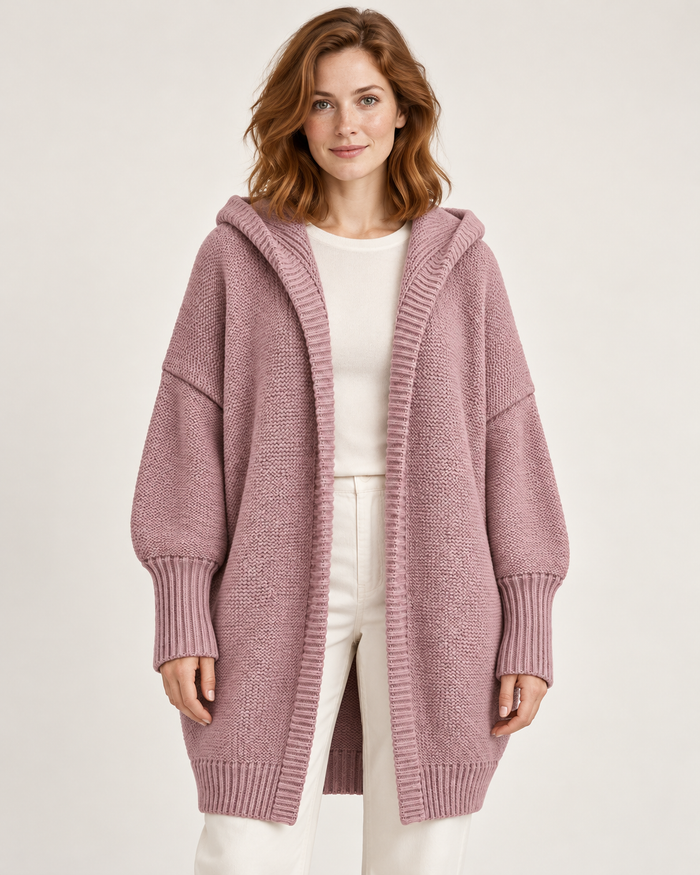 Women's Knitted Cardigan - Relaxed Fit Button Front Long Sleeve Layer