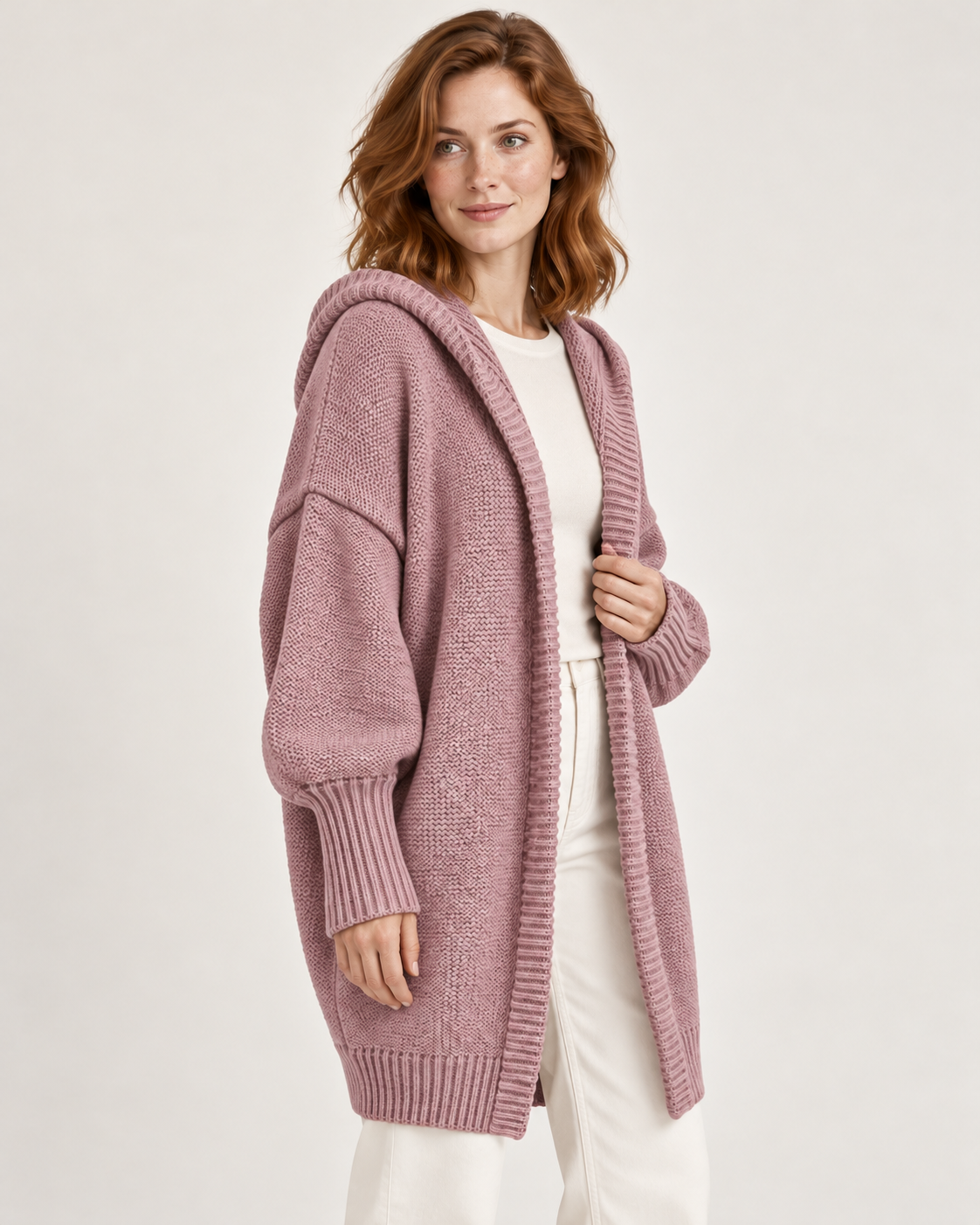 Women's Knitted Cardigan - Relaxed Fit Button Front Long Sleeve Layer