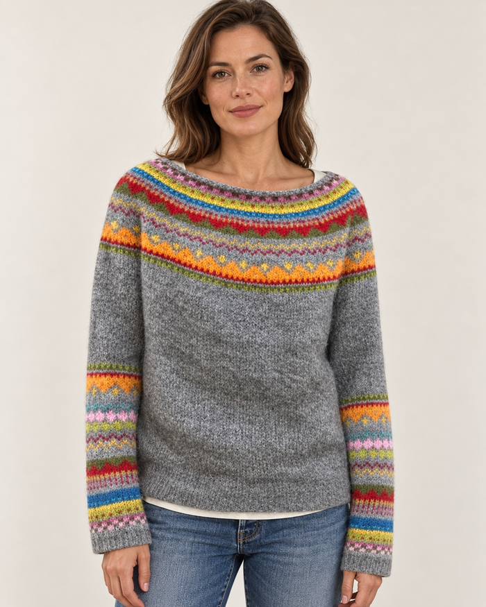 women's knitted jumper in grey, front view