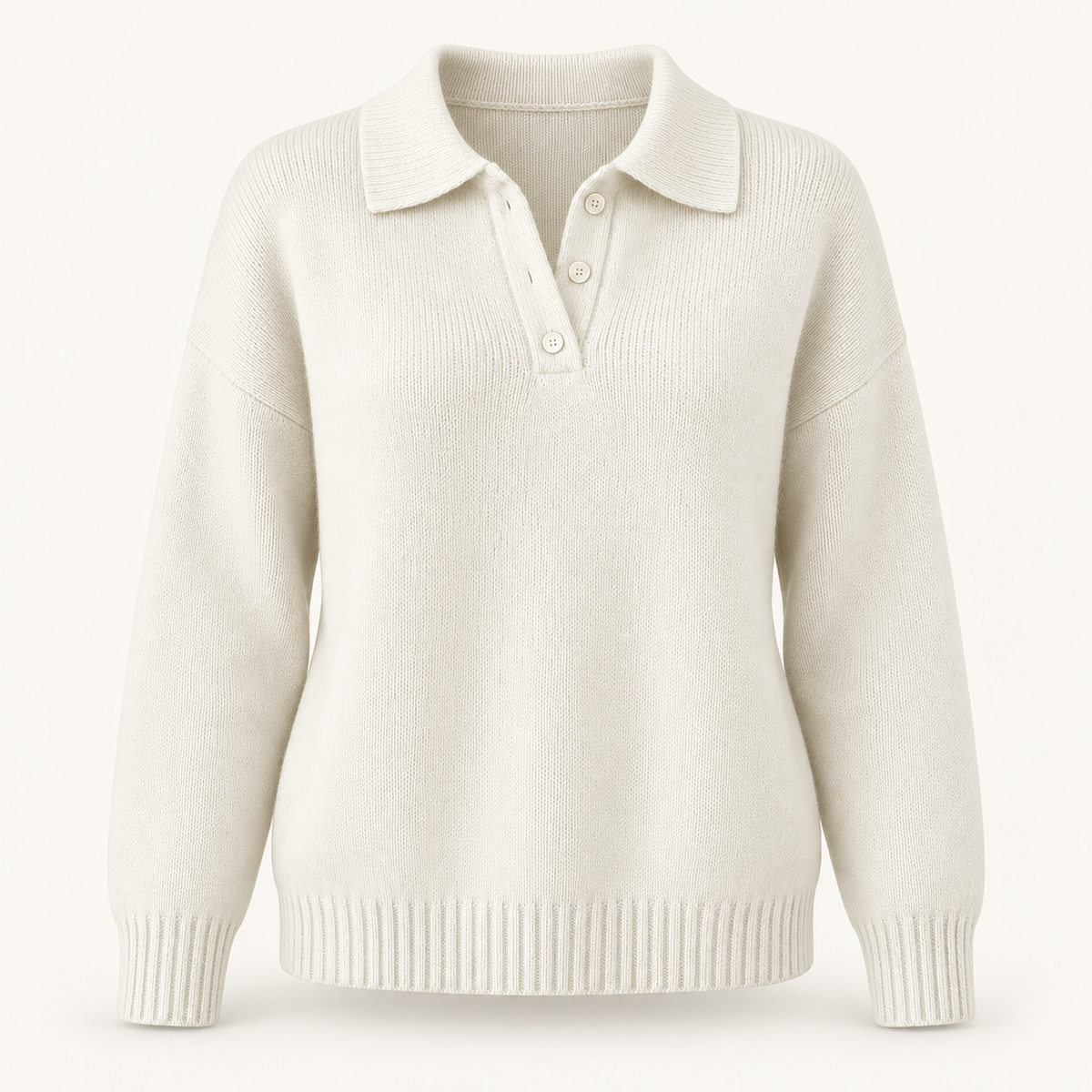 Women's Knitted Jumper - Polo Collar Button Placket Relaxed Fit