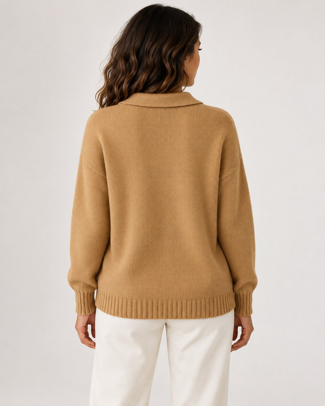Women's Knitted Jumper - Polo Collar Button Placket Relaxed Fit
