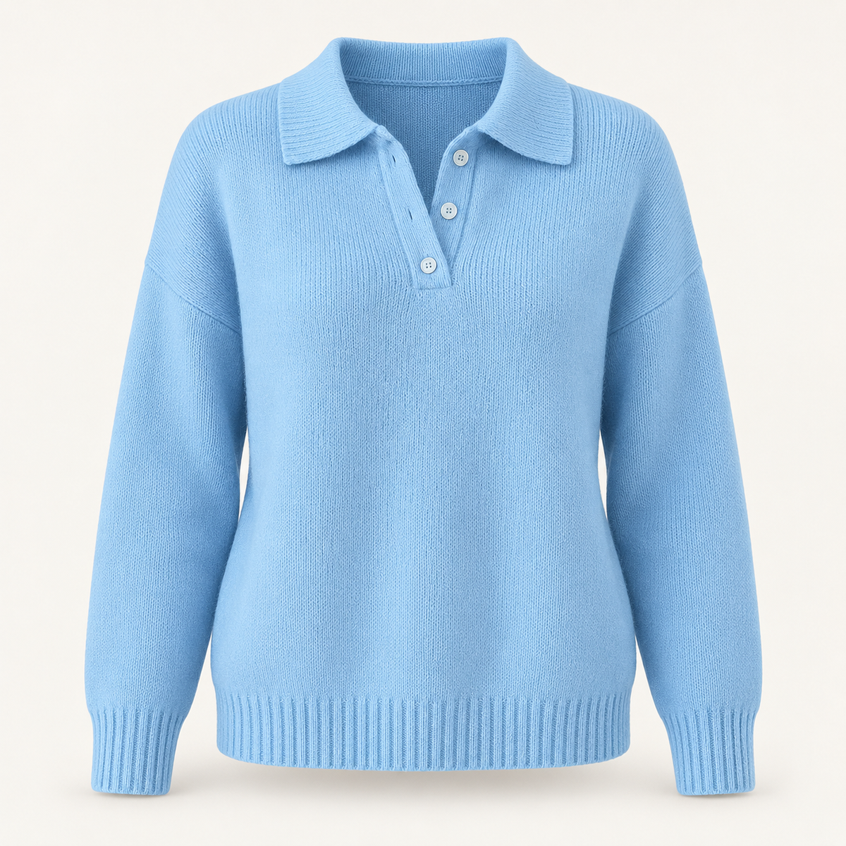 Women's Knitted Jumper - Polo Collar Button Placket Relaxed Fit
