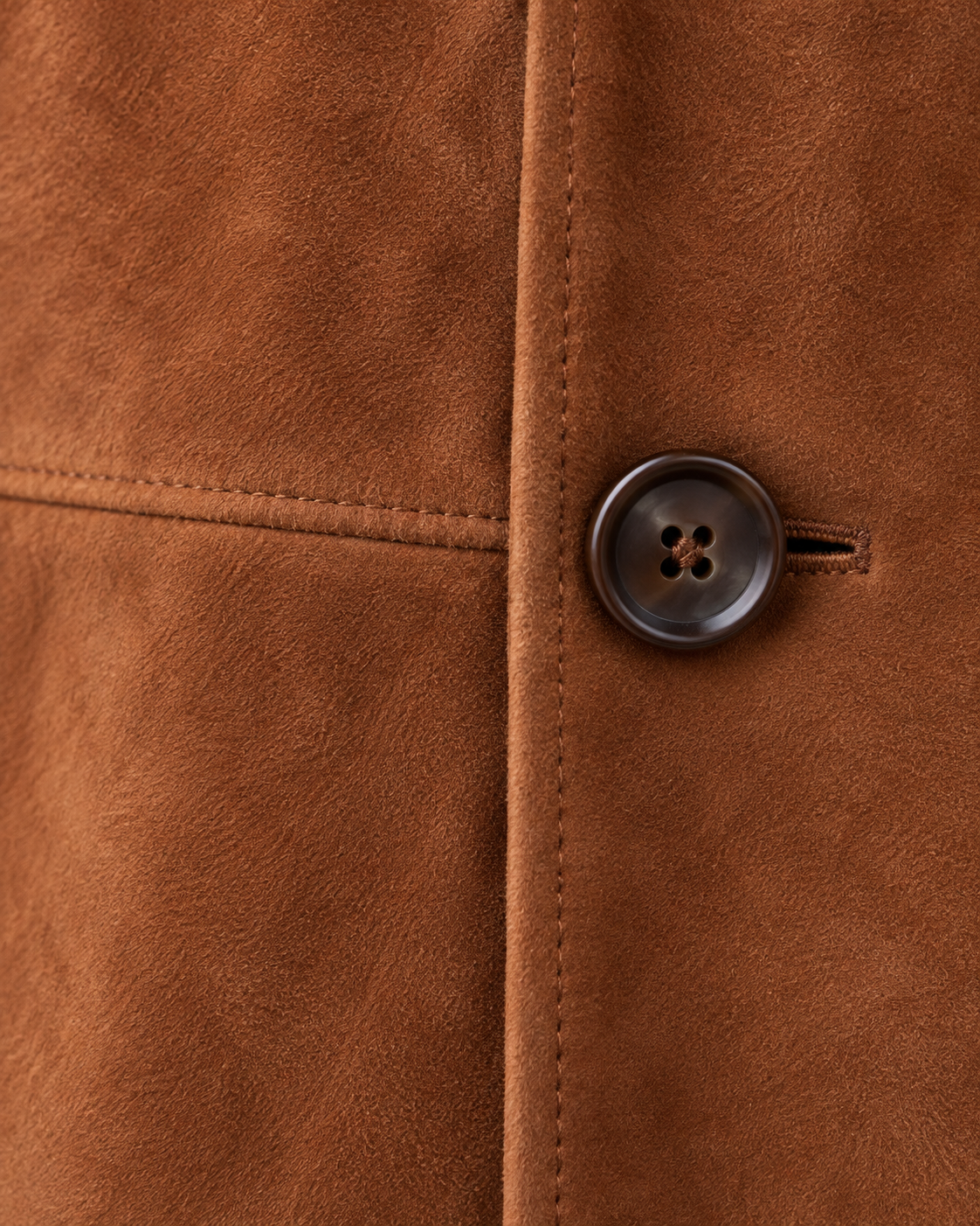Women's long faux suede coat in brown, faux suede and button detail