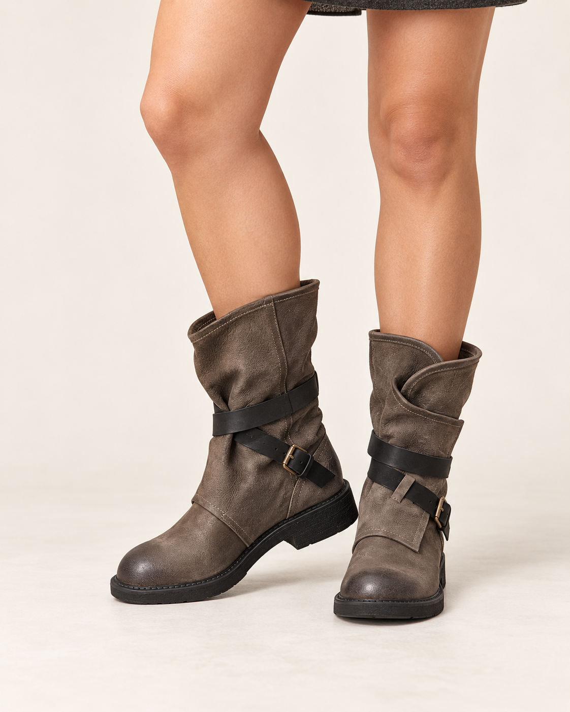 women's mid calf boots in dark grey, front view