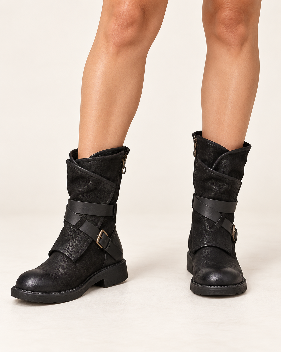 women's mid calf boots in black, front view