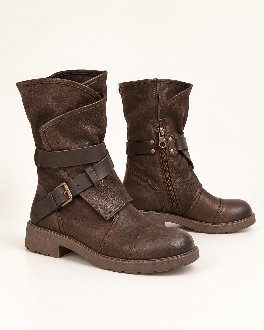 women's mid calf boots in coffee, product-only view