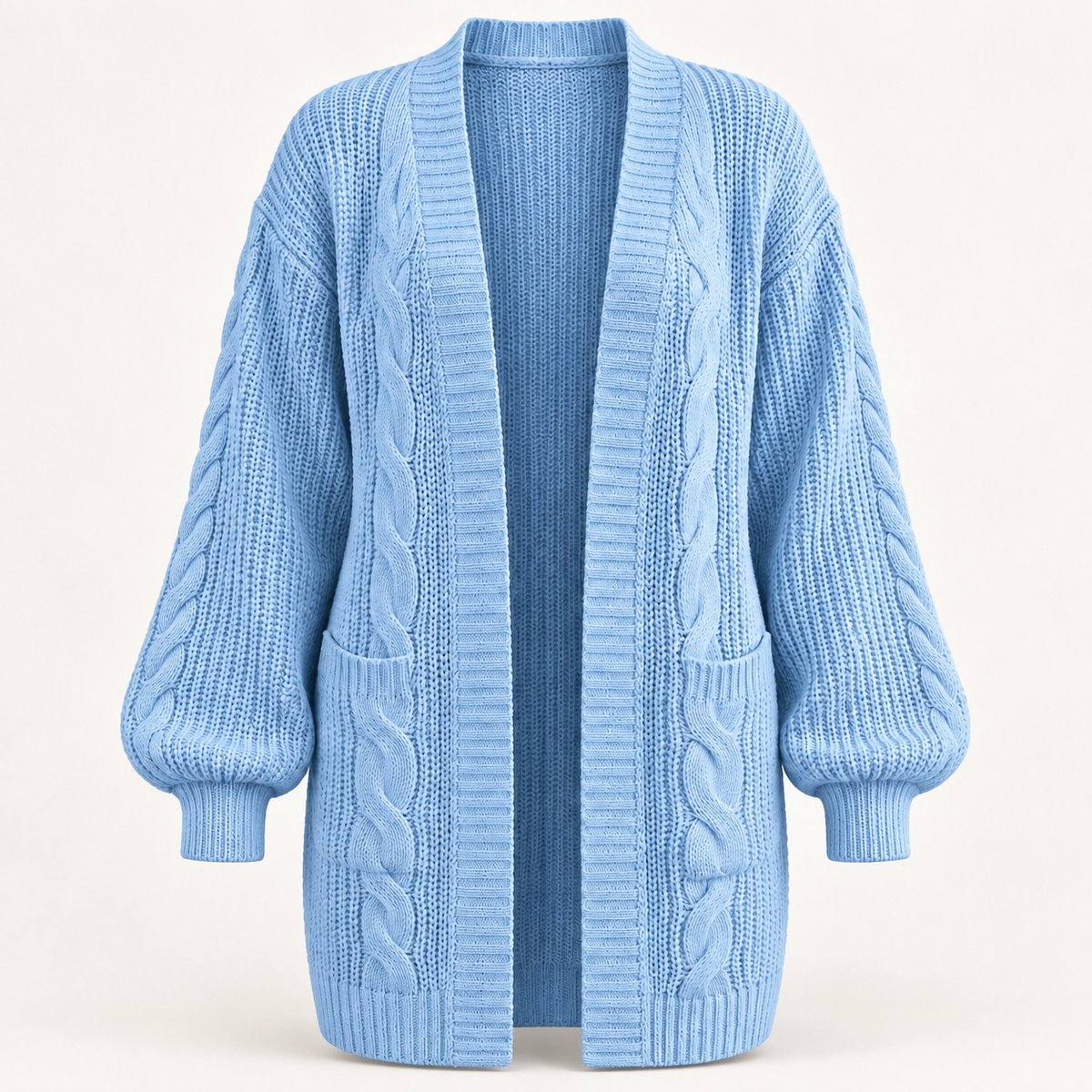 Women's Oversized Cardigan - Chunky Cable Knit Open Front Pockets