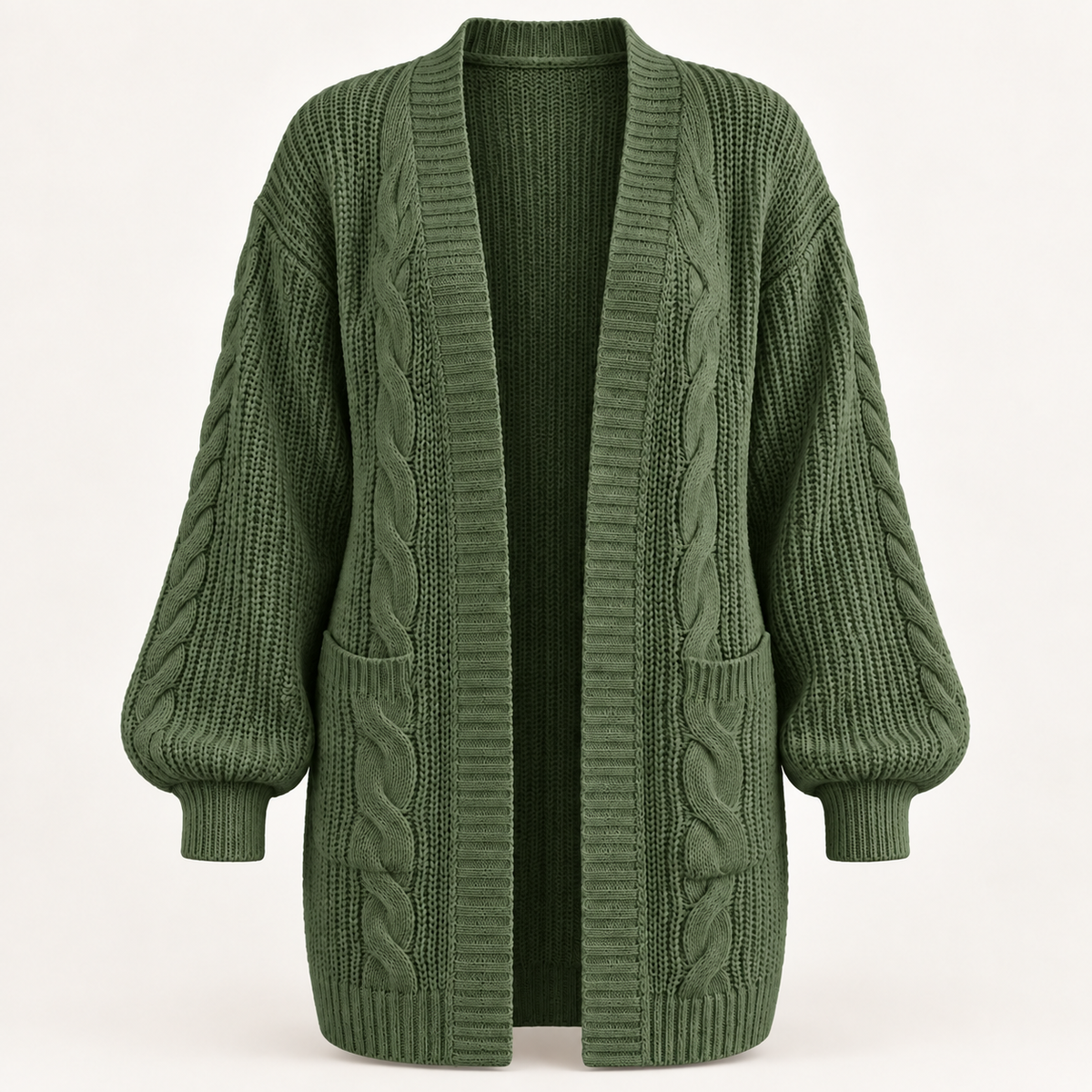 Women's Oversized Cardigan - Chunky Cable Knit Open Front Pockets