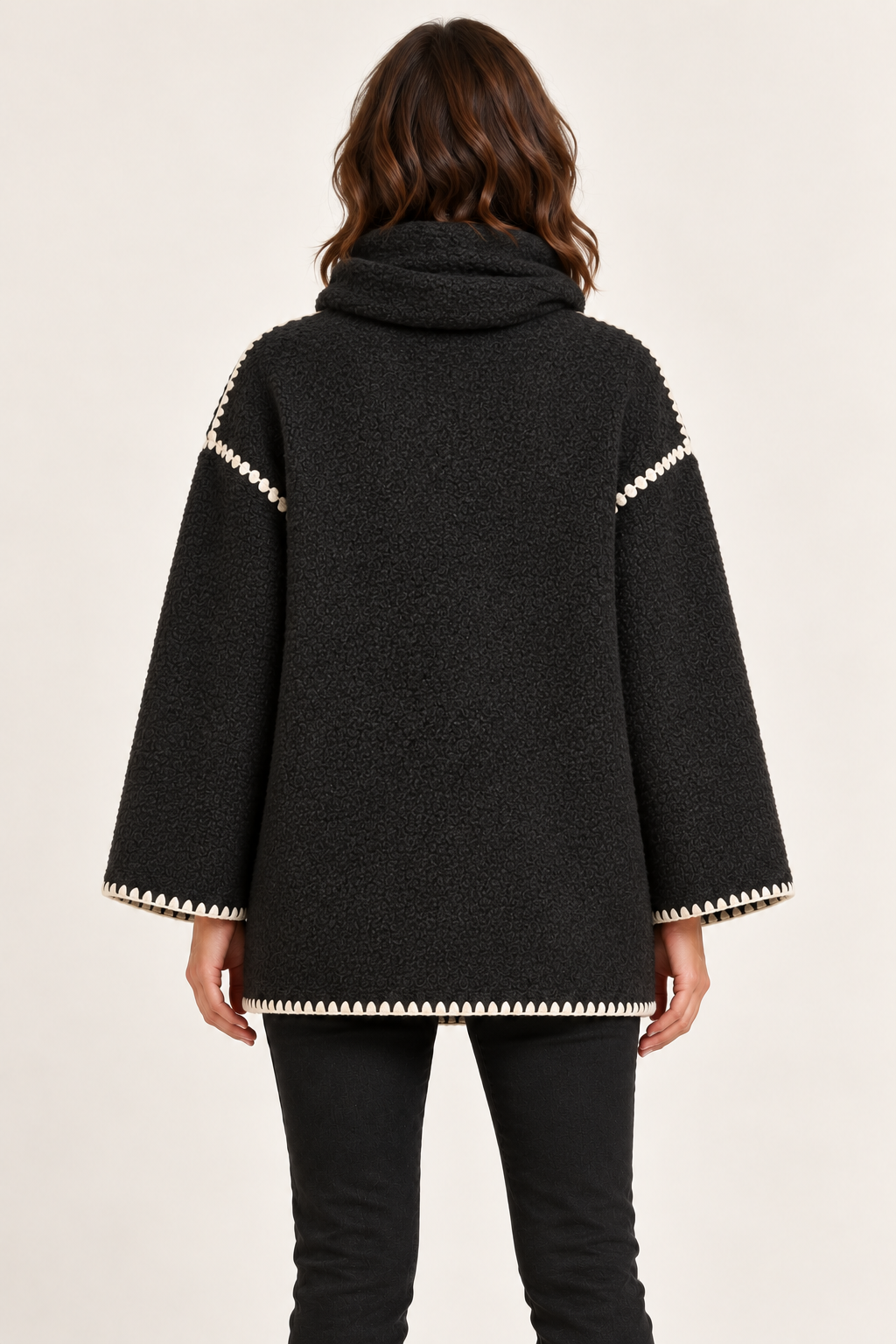 Dark Grey jacket with scarf - derived rear view on model