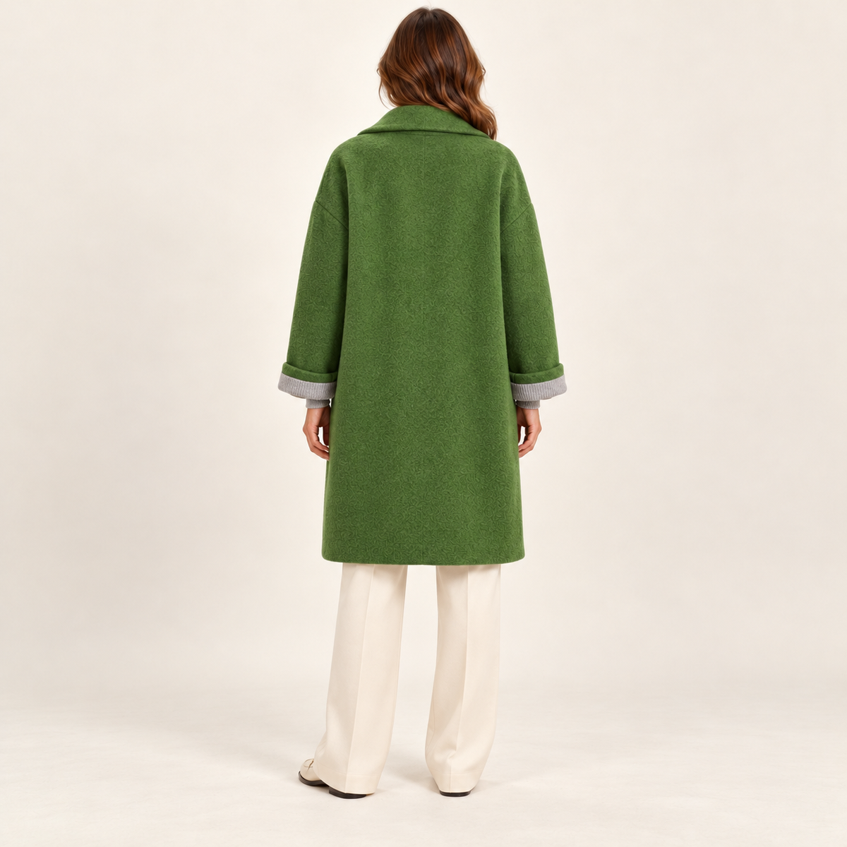 Harevi women's polo collar winter coat - Dark Green - back view on model - derived