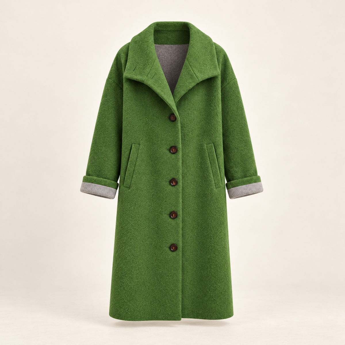 Harevi women's polo collar winter coat - Dark Green - ghost mannequin product only