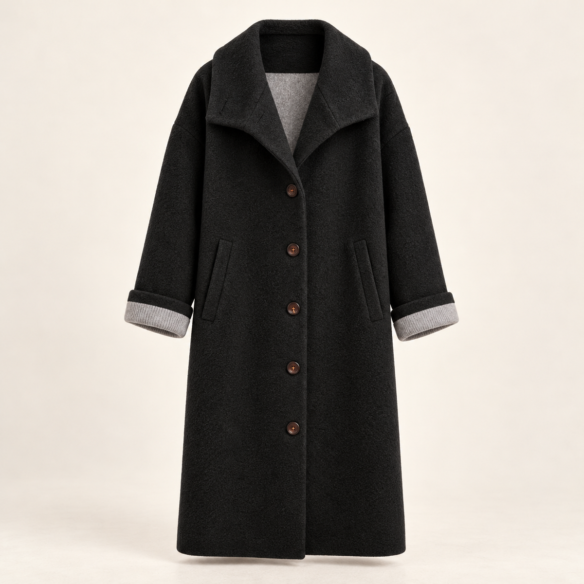Harevi women's polo collar winter coat - Black - ghost mannequin product only