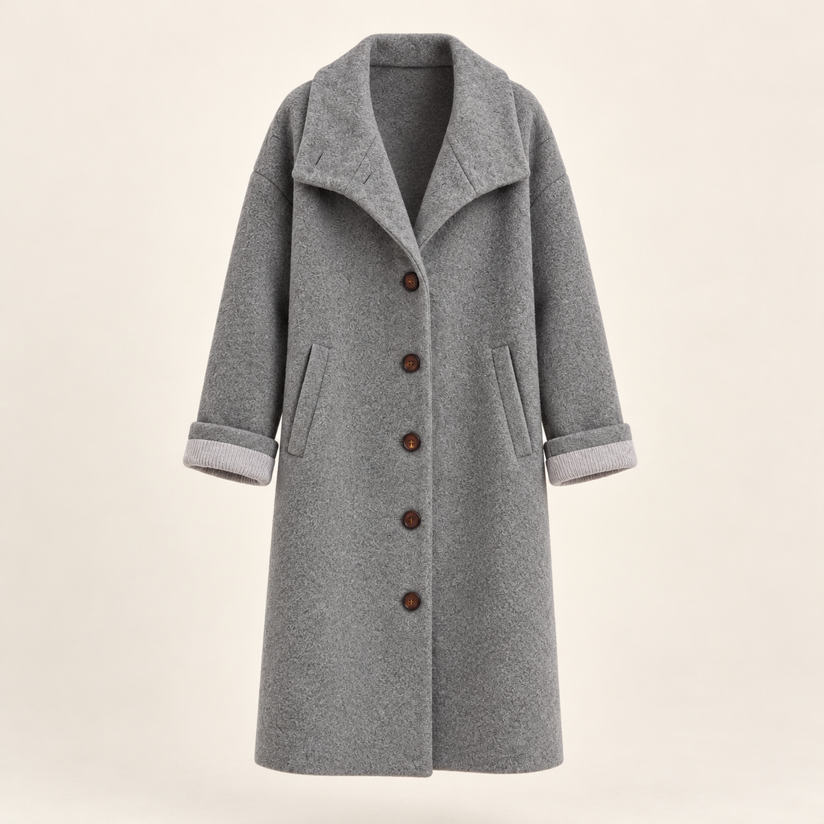 Harevi women's polo collar winter coat - Grey - ghost mannequin product only