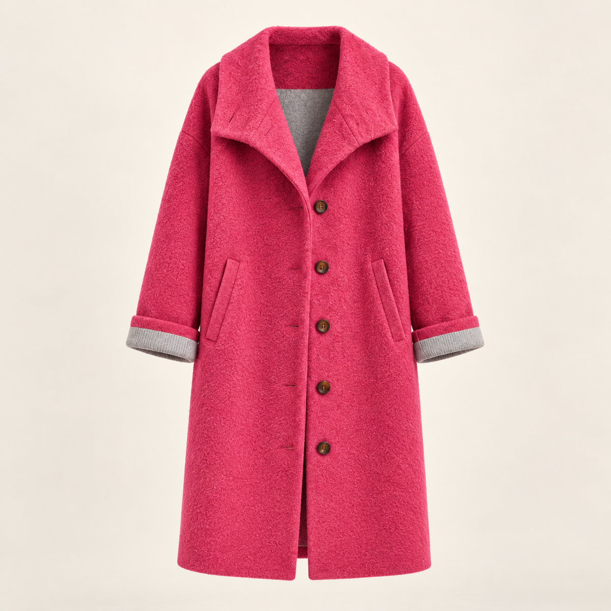 Harevi women's polo collar winter coat - Dark Pink - ghost mannequin product only