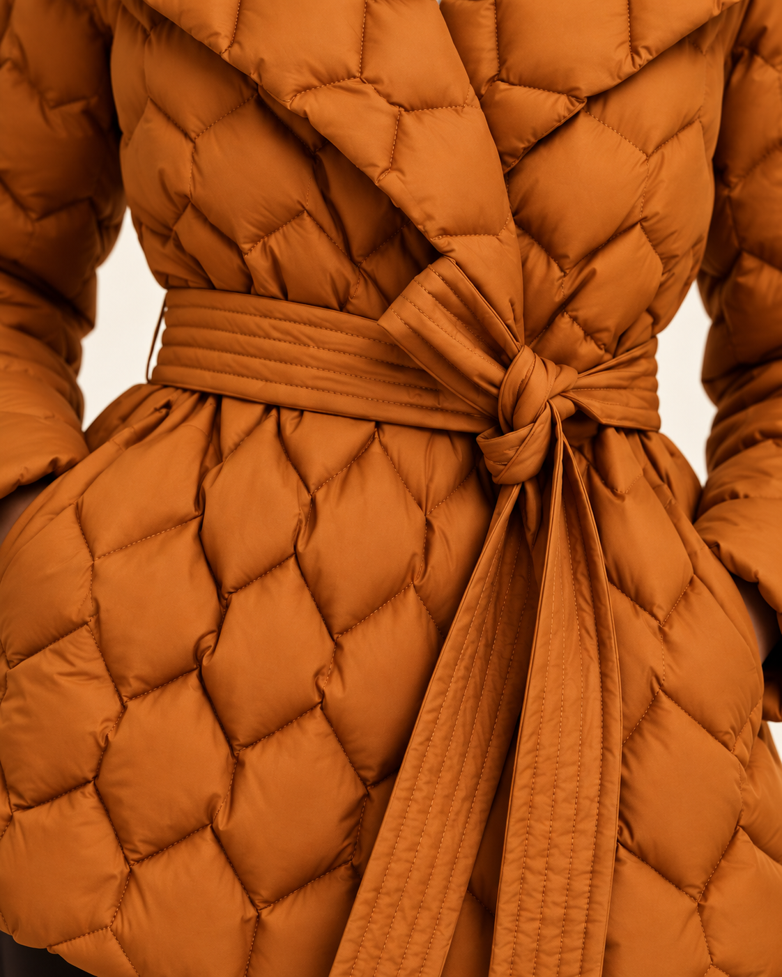 Women's puffer coat in Amber, detail
