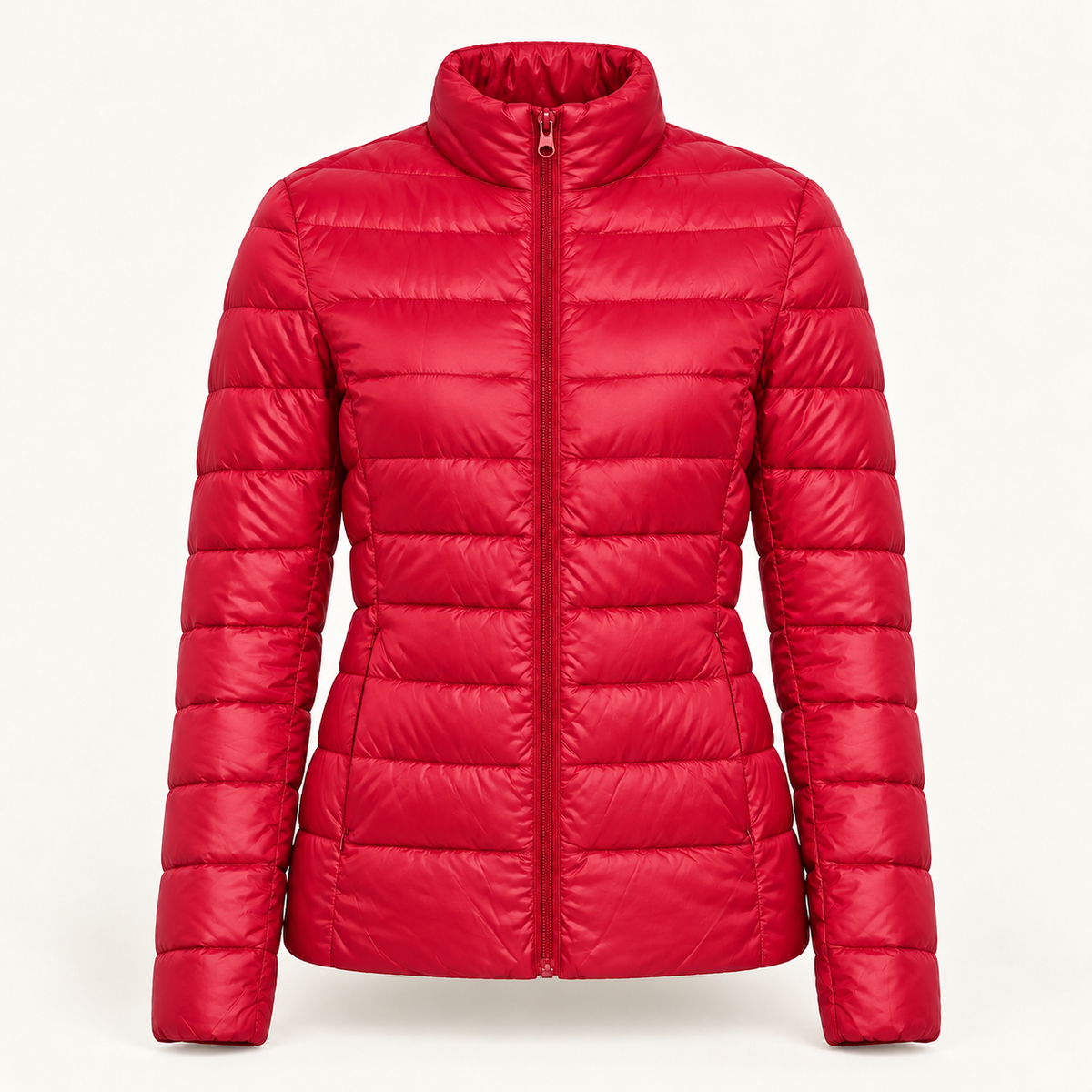 Women's Puffer Jacket - Fitted Quilted Stand Collar Lightweight Padded