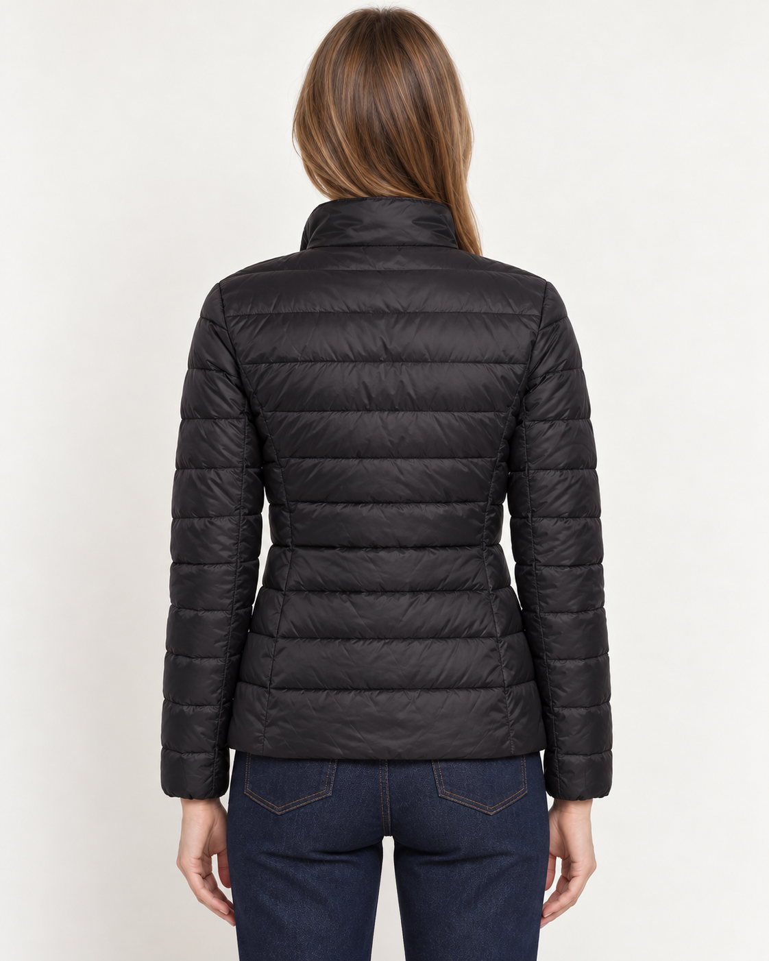 Women's Puffer Jacket - Fitted Quilted Stand Collar Lightweight Padded