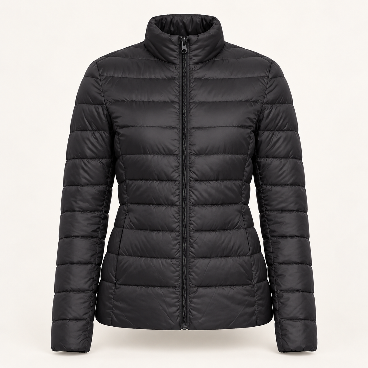 Women's Puffer Jacket - Fitted Quilted Stand Collar Lightweight Padded
