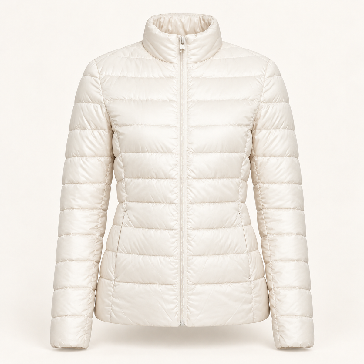 Women's Puffer Jacket - Fitted Quilted Stand Collar Lightweight Padded