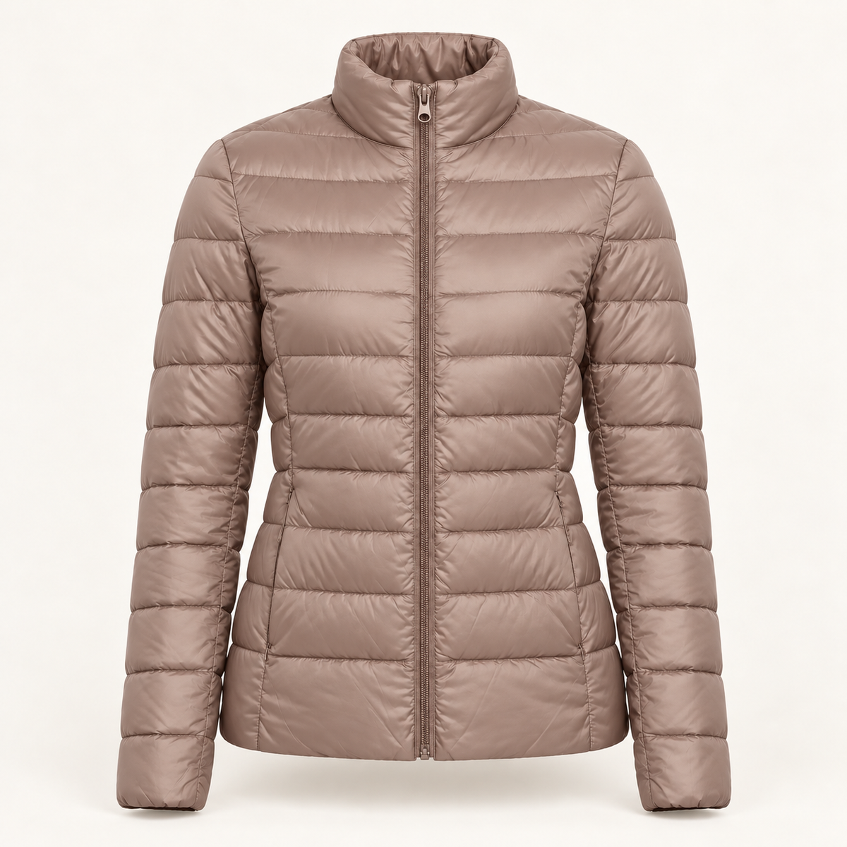 Women's Puffer Jacket - Fitted Quilted Stand Collar Lightweight Padded