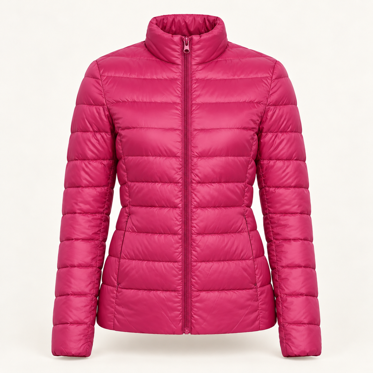 Women's Puffer Jacket - Fitted Quilted Stand Collar Lightweight Padded