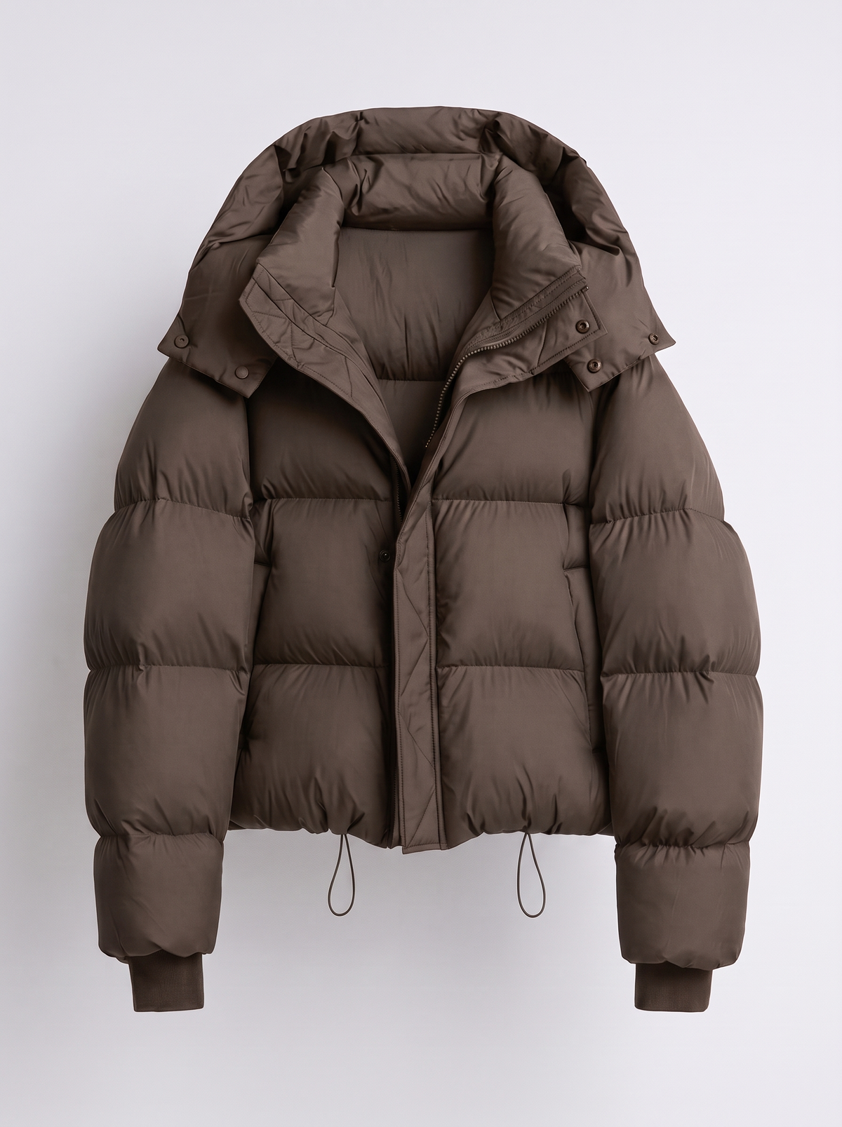 Women's puffer jacket in brown, product view