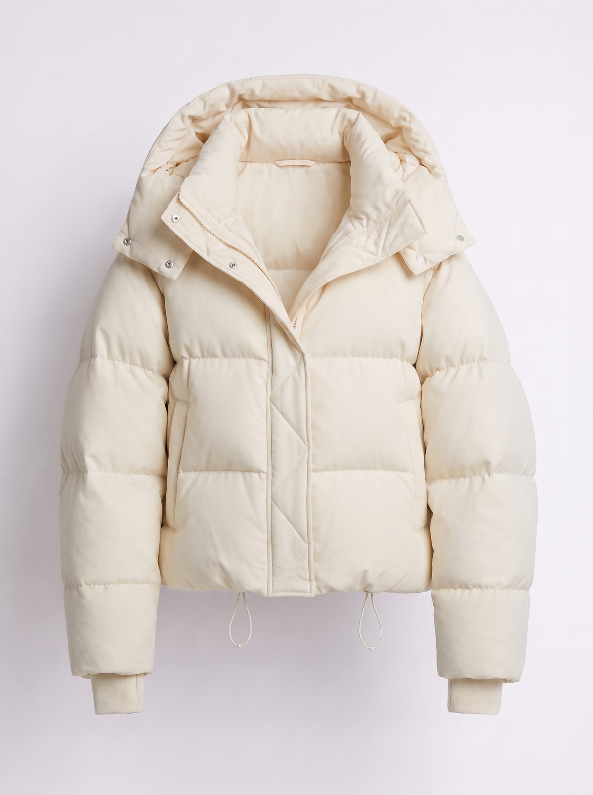Women's puffer jacket in beige, product view