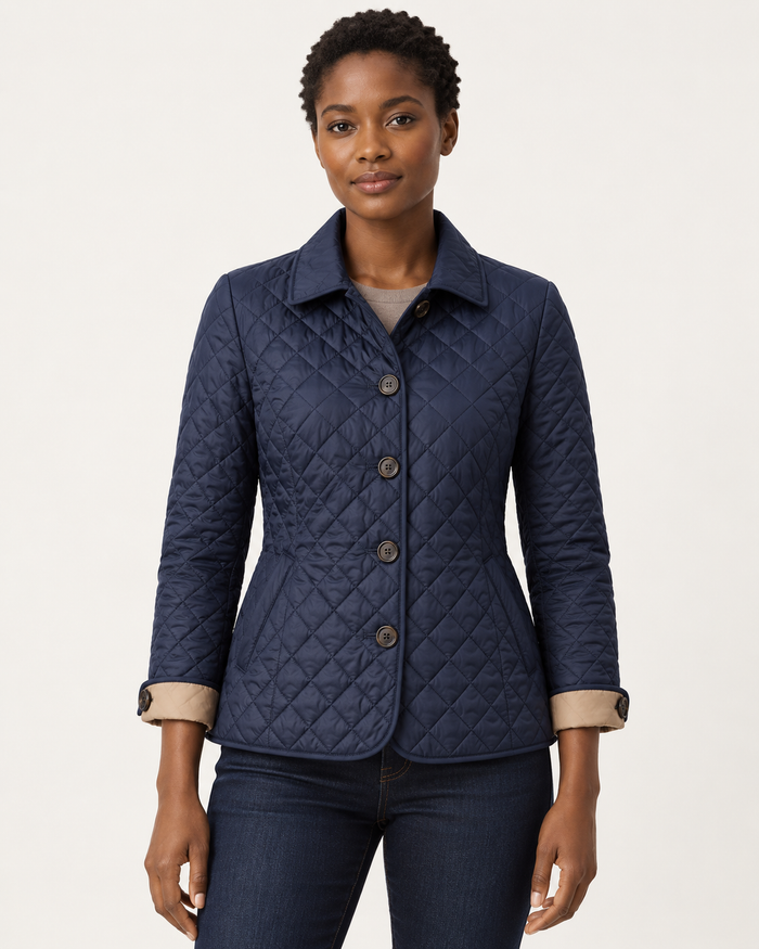 Women's Quilted Jacket - Diamond Stitch Button Front Lightweight