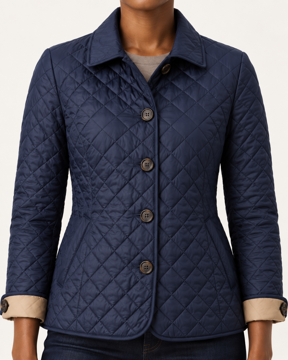 Women's Quilted Jacket - Diamond Stitch Button Front Lightweight