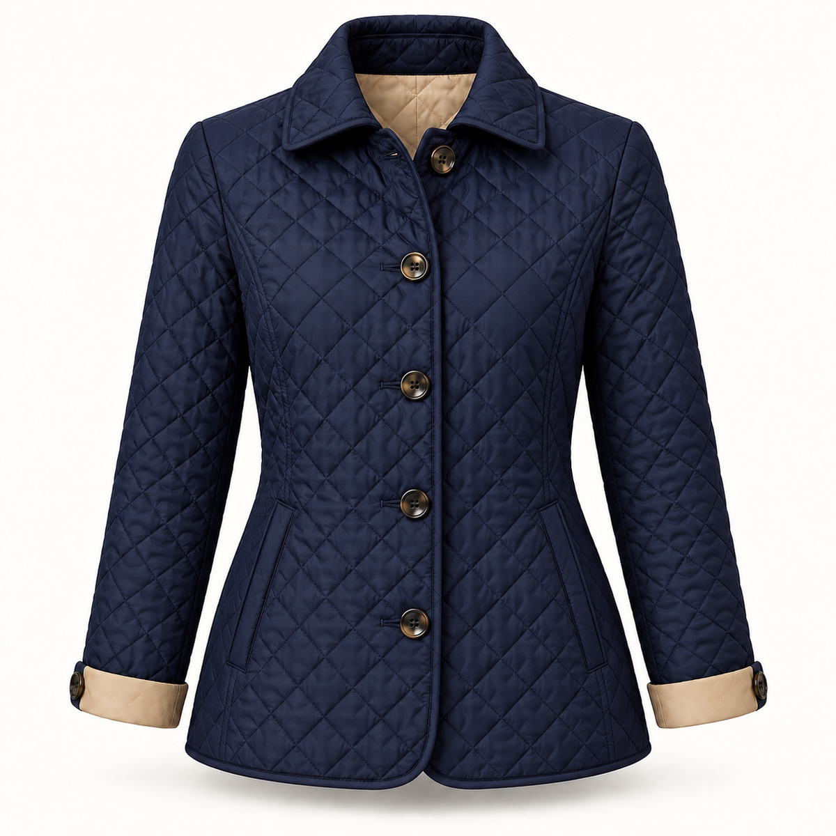 Women's Quilted Jacket - Diamond Stitch Button Front Lightweight