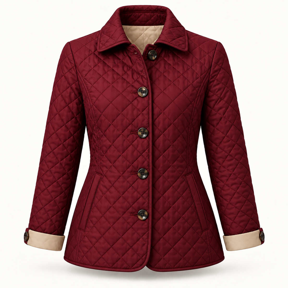 Women's Quilted Jacket - Diamond Stitch Button Front Lightweight