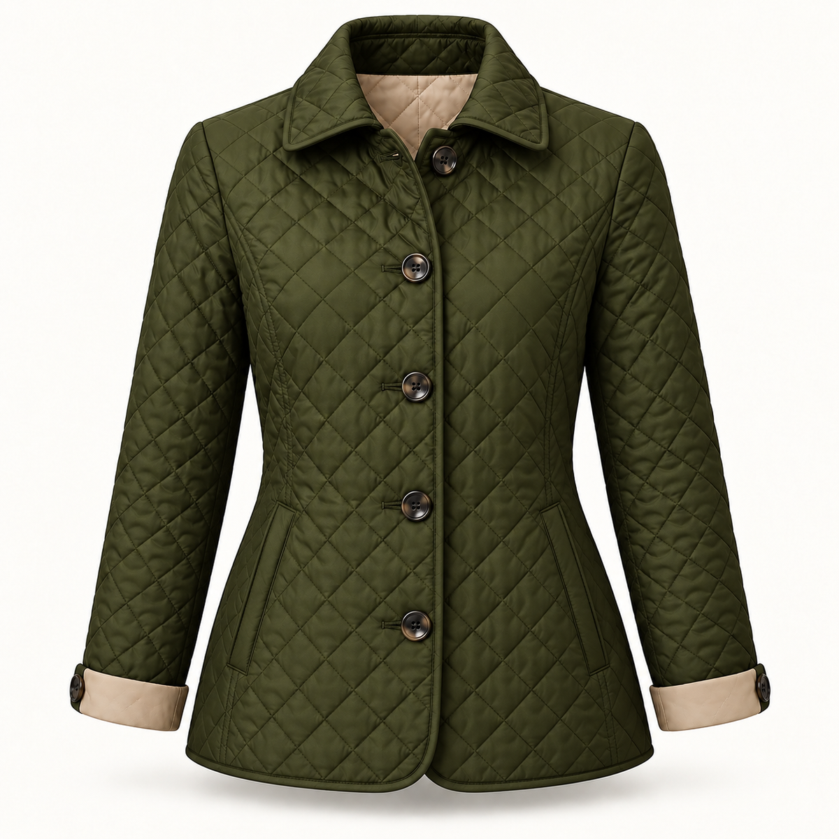 Women's Quilted Jacket - Diamond Stitch Button Front Lightweight