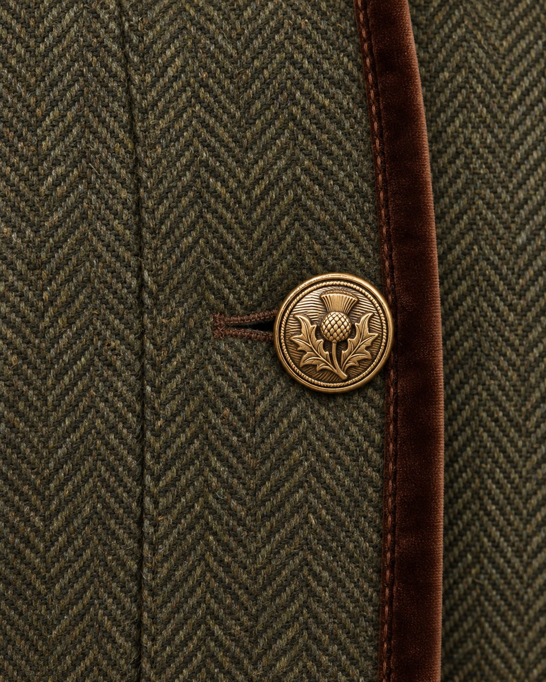Women's Quilted Jacket - Herringbone Tweed Velvet Trim Flap Pockets