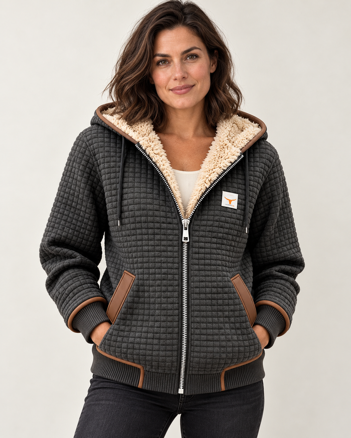 Women's Quilted Sherpa Jacket - Charcoal - front model