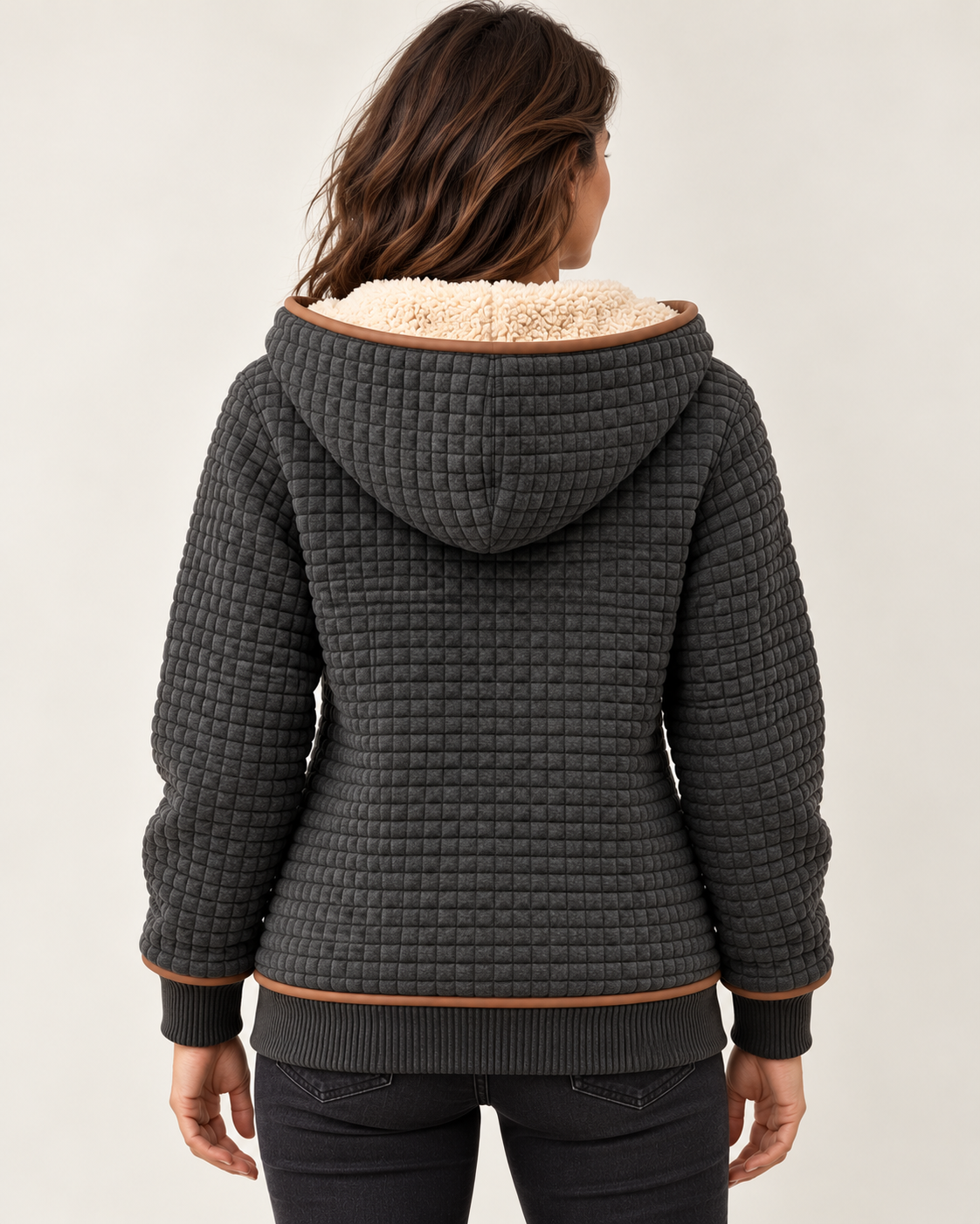 Women's Quilted Sherpa Jacket - Charcoal - back model