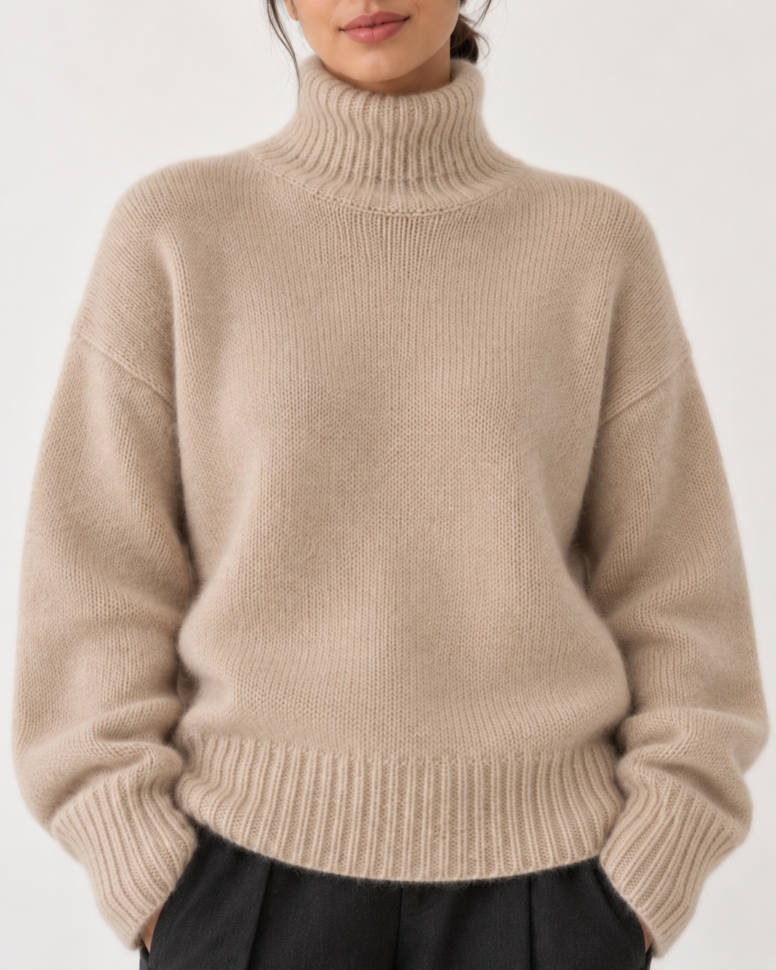 Women's Roll Neck Jumper - Relaxed Fit Ribbed Trim Soft Knit