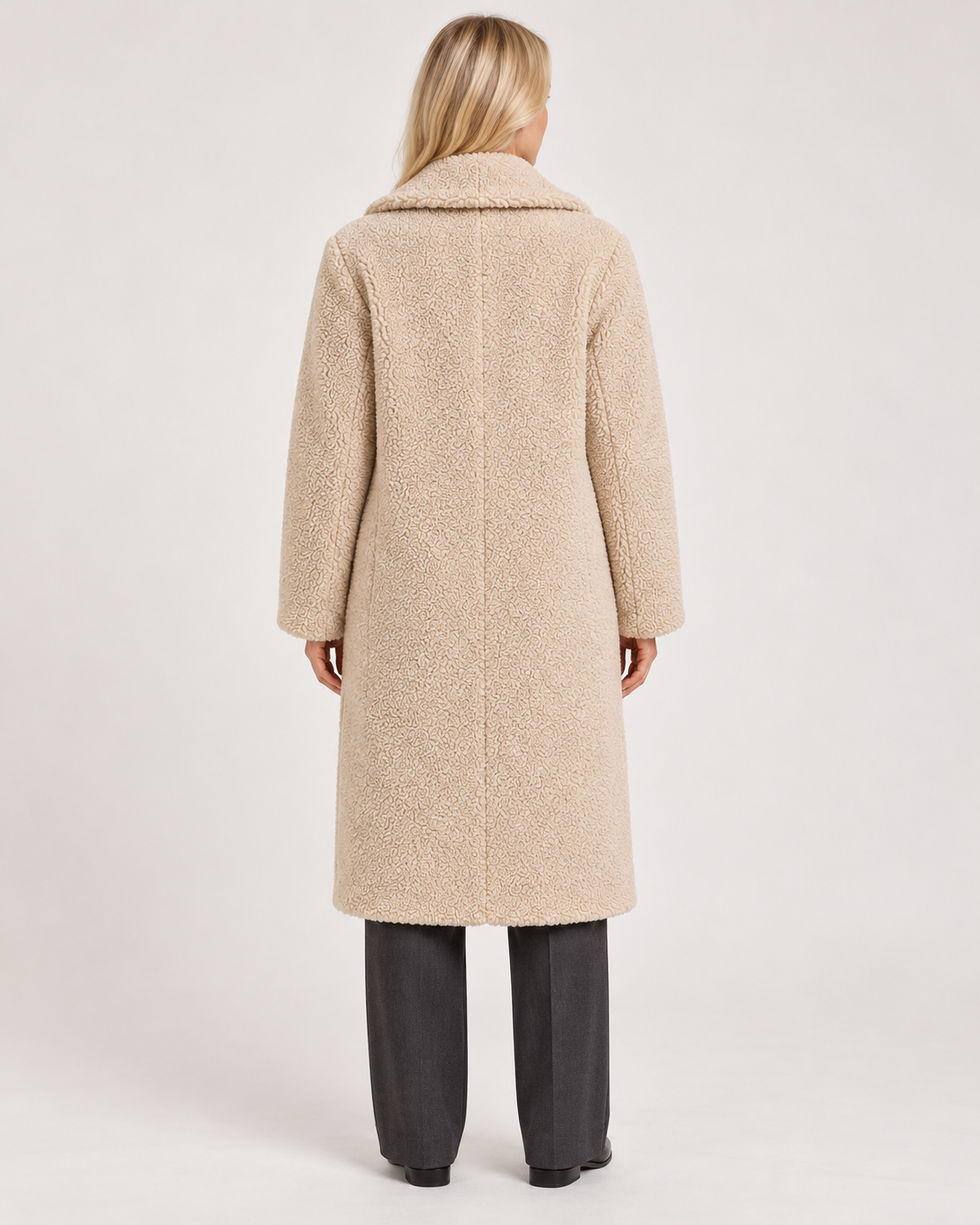 Women's teddy coat in beige, back view