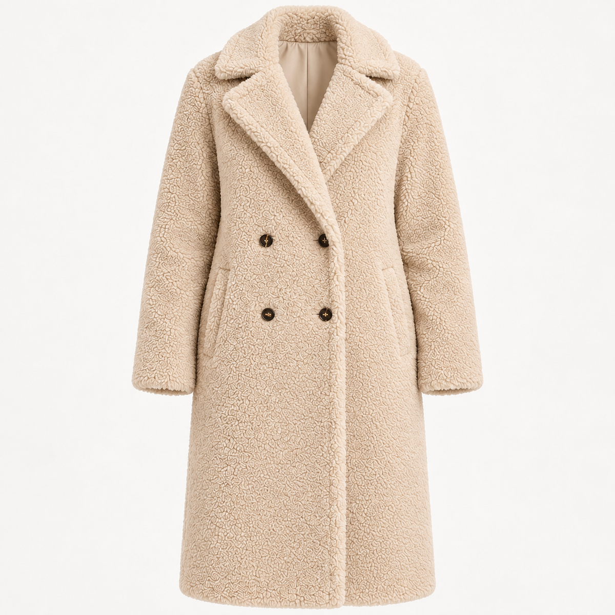 Women's teddy coat in beige, product view