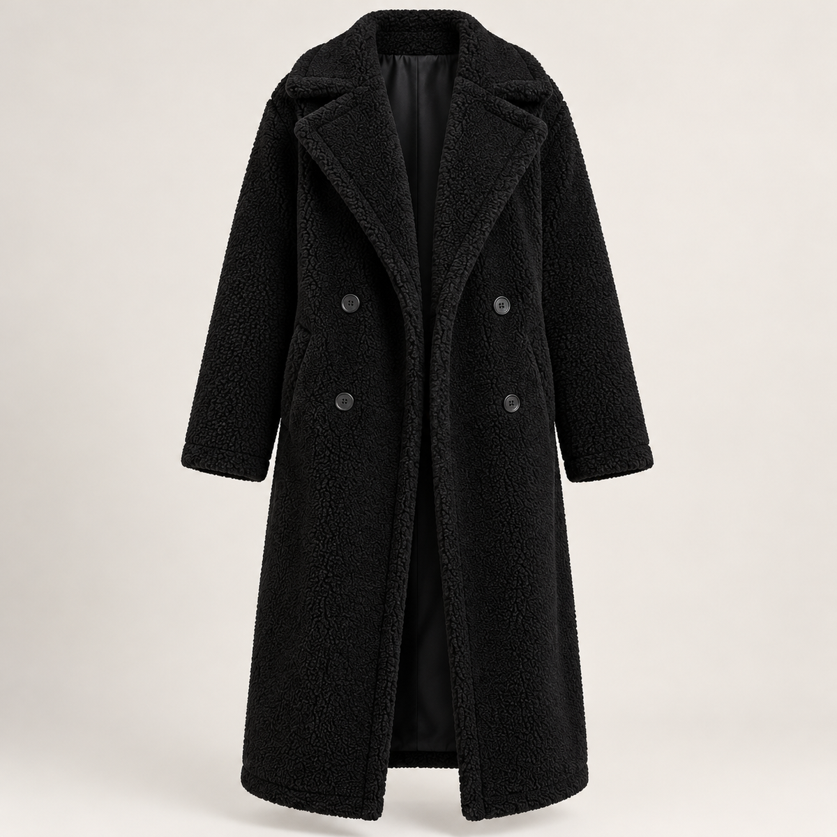 Women's teddy coat in black, product view