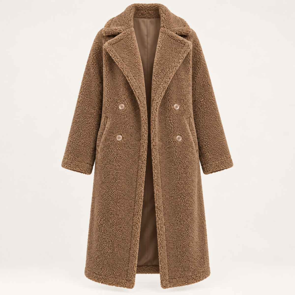 Women's teddy coat in brown, product view