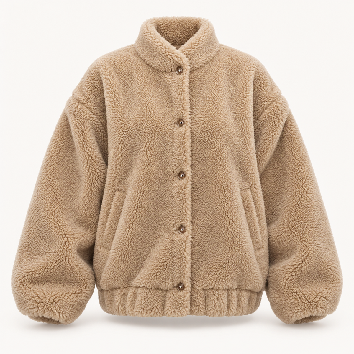 Women's Teddy Jacket - Oversized Fleece Button Front High Collar