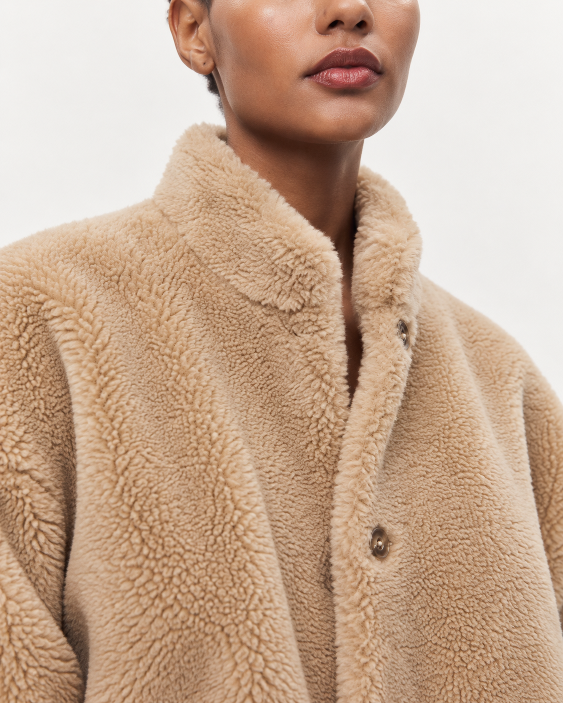 Women's Teddy Jacket - Oversized Fleece Button Front High Collar