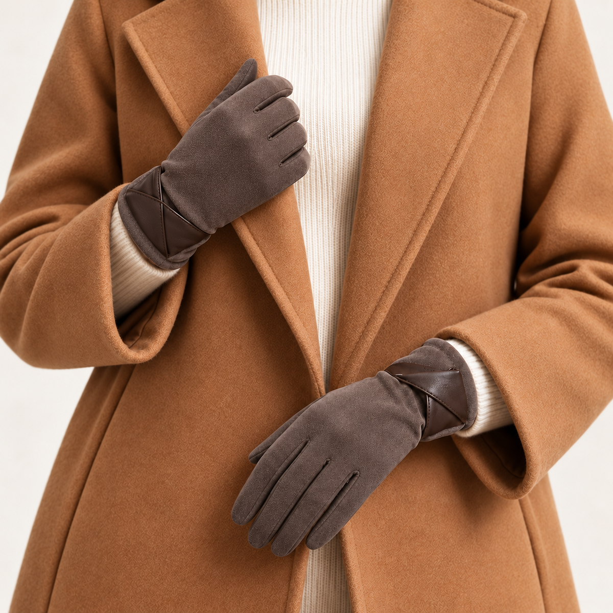 Dark Brown gloves — styling on model