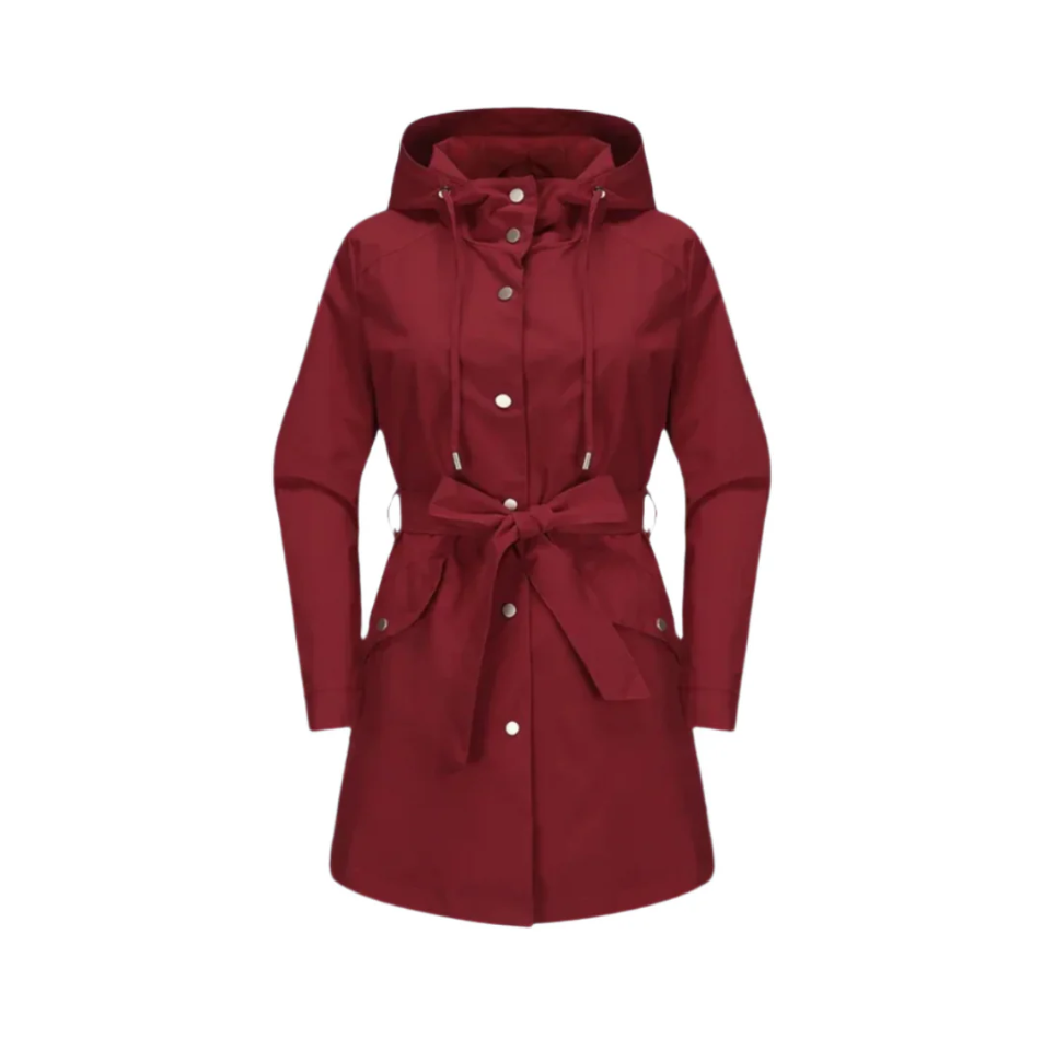 Women's Trench Coat - Hooded Belted Knee Length Flap Pockets