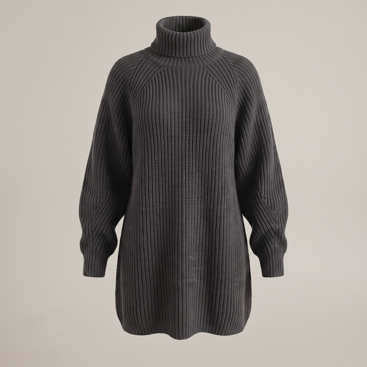 Women's Turtleneck Dress - Chunky Rib Knit Mini Jumper Dress