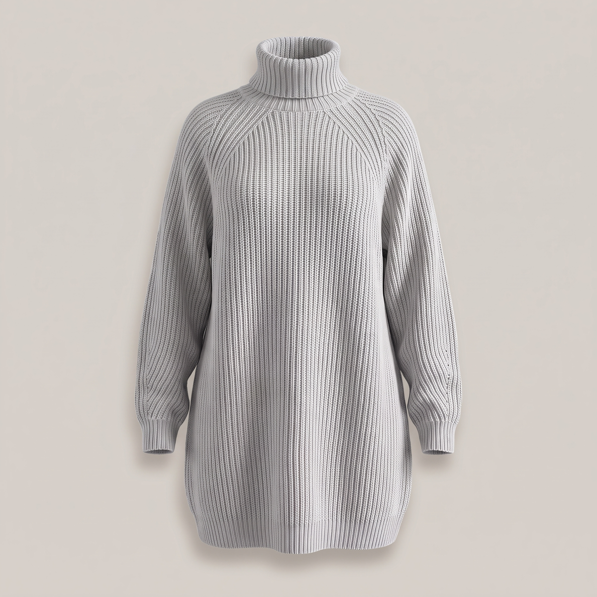 Women's Turtleneck Dress - Chunky Rib Knit Mini Jumper Dress