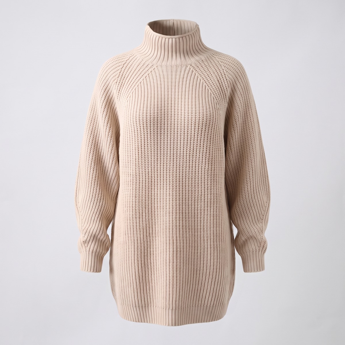 Women's Turtleneck Dress - Chunky Rib Knit Mini Jumper Dress
