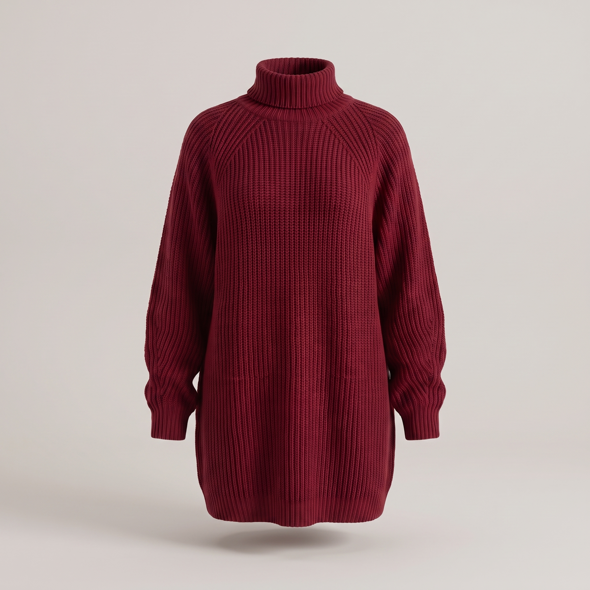 Women's Turtleneck Dress - Chunky Rib Knit Mini Jumper Dress